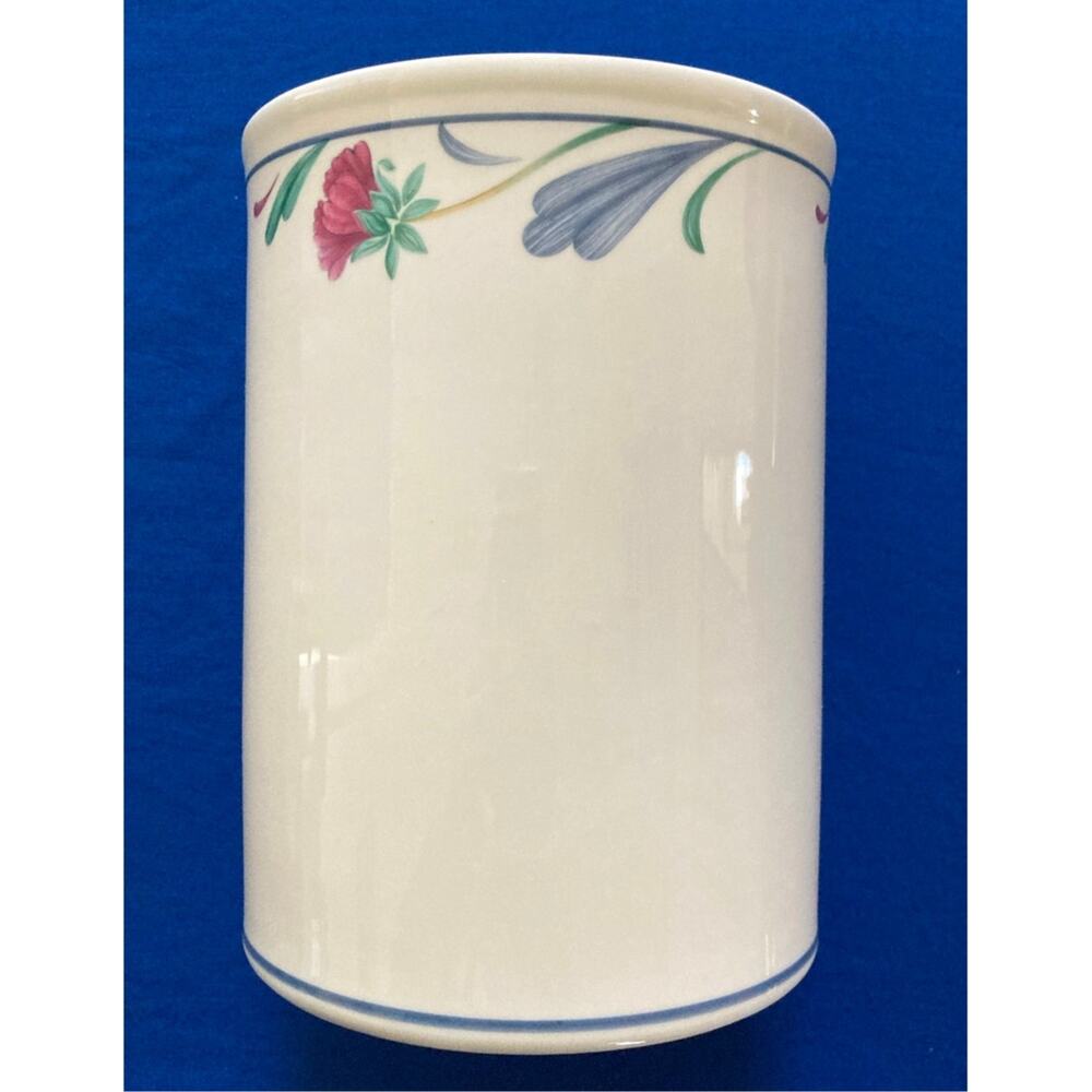 Vintage Lenox Poppies on Blue Large 7" Chinastone Crock/ Canister Utensil Holder